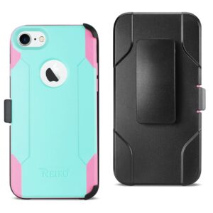 Reiko iPhone 7/8/SE2 3-In-1 Hybrid Heavy Duty Holster Combo Case In Mint Green