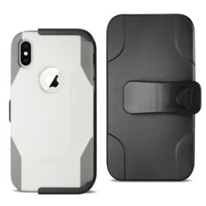 REIKO iPhone X/iPhone XS 3-IN-1 HYBRID HEAVY DUTY HOLSTER COMBO CASE IN IVORY