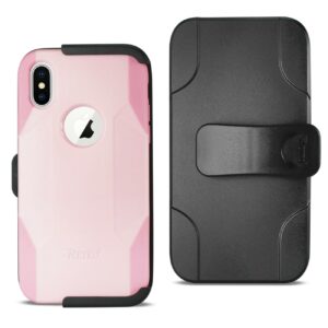 REIKO iPhone X/iPhone XS 3-IN-1 HYBRID HEAVY DUTY HOLSTER COMBO CASE IN LIGHT PINK