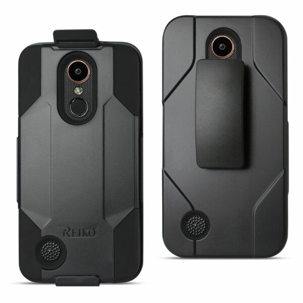 Reiko LG K20V/ K20 Plus 3-In-1 Hybrid Heavy Duty Holster Combo Case In Black