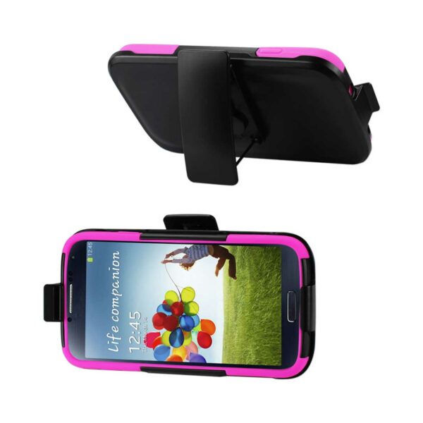 REIKO SAMSUNG GALAXY S4 3-IN-1 HYBRID HEAVY DUTY HOLSTER COMBO CASE IN HOT PINK BLACK - Image 2