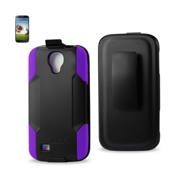 REIKO SAMSUNG GALAXY S4 3-IN-1 HYBRID HEAVY DUTY HOLSTER COMBO CASE IN PURPLE BLACK