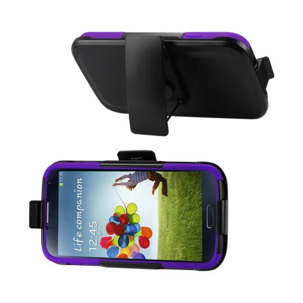 REIKO SAMSUNG GALAXY S4 3-IN-1 HYBRID HEAVY DUTY HOLSTER COMBO CASE IN PURPLE BLACK - Image 2