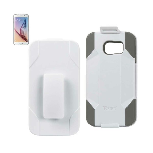 REIKO SAMSUNG GALAXY S6 3-IN-1 HYBRID HEAVY DUTY HOLSTER COMBO CASE IN GRAY WHITE