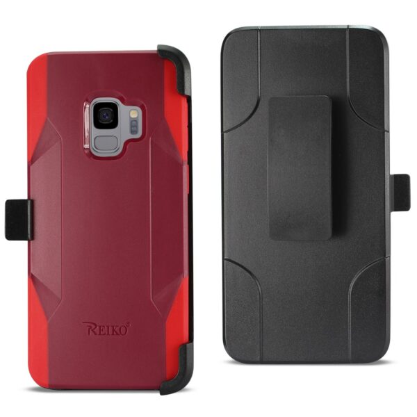 Reiko Samsung Galaxy S9 3-In-1 Hybrid Heavy Duty Holster Combo Case In Burgundy
