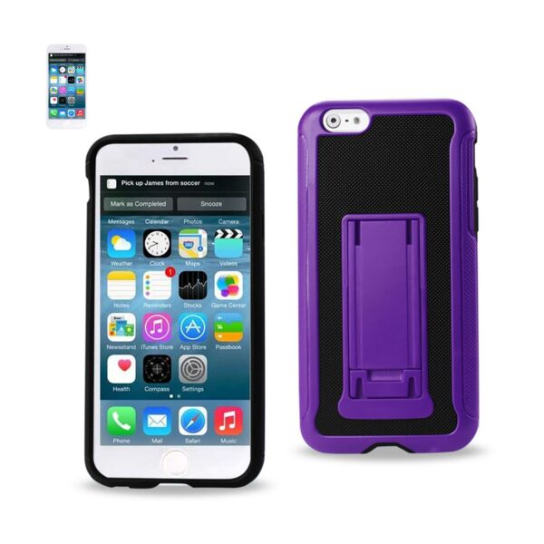 REIKO IPHONE 6 PLUS HYBRID HEAVY DUTY CASE WITH VERTICAL KICKSTAND IN BLACK PURPLE