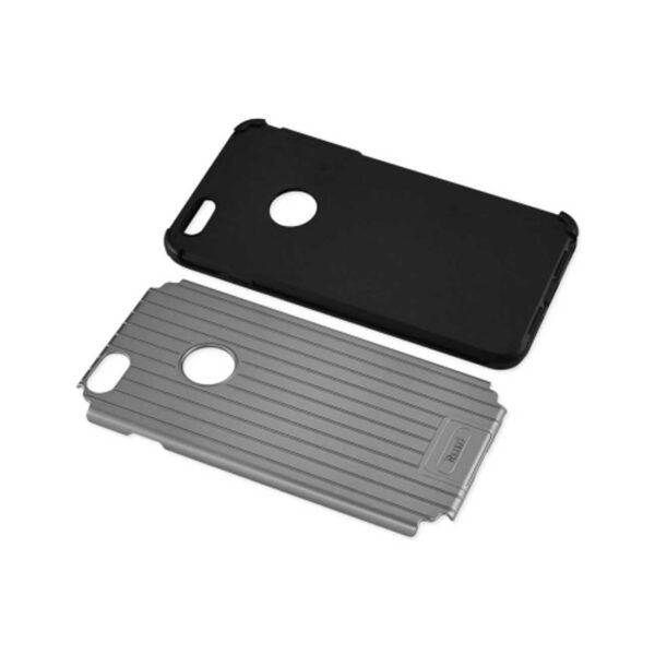 Reiko iPhone 6S Plus/ 6 Plus Rugged Metal Texture Hybrid Case With Ridged Back In Black Gray - Image 3