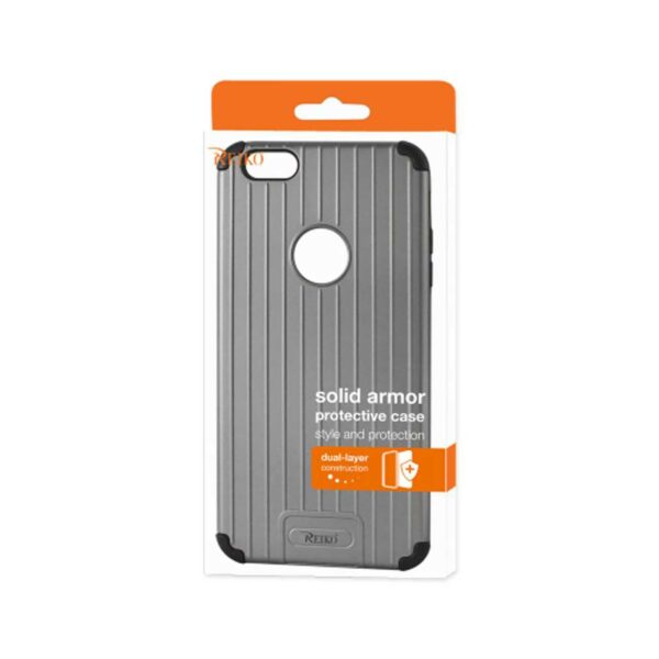 Reiko iPhone 6S Plus/ 6 Plus Rugged Metal Texture Hybrid Case With Ridged Back In Black Gray - Image 4