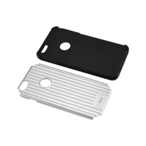 Reiko iPhone 6S Plus/ 6 Plus Rugged Metal Texture Hybrid Case With Ridged Back In Black Silver - Image 3