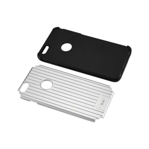 Reiko iPhone 6S Plus/ 6 Plus Rugged Metal Texture Hybrid Case With Ridged Back In Black Silver - Image 3