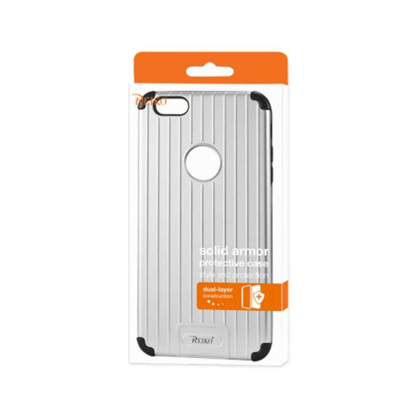 Reiko iPhone 6S Plus/ 6 Plus Rugged Metal Texture Hybrid Case With Ridged Back In Black Silver - Image 4