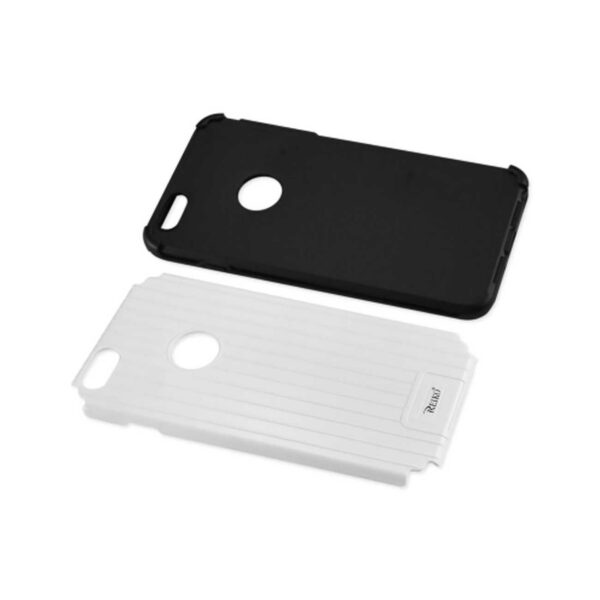Reiko iPhone 6S Plus/ 6 Plus Rugged Metal Texture Hybrid Case With Ridged Back In Black White - Image 3