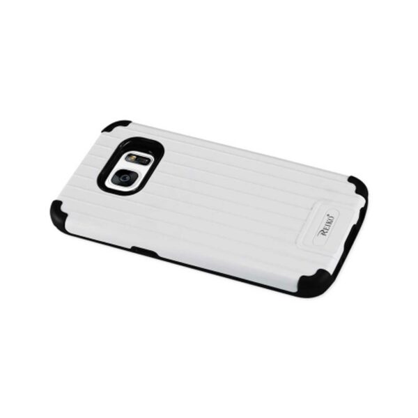 REIKO SAMSUNG GALAXY S7 RUGGED METAL TEXTURE HYBRID CASE WITH RIDGED BACK IN BLACK WHITE - Image 2