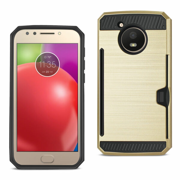 REIKO MOTOROLA MOTO E4 ACTIVE SLIM ARMOR HYBRID CASE WITH CARD HOLDER IN GOLD