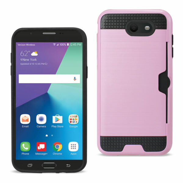 REIKO SAMSUNG GALAXY J7 V (2017) SLIM ARMOR HYBRID CASE WITH CARD HOLDER IN PINK