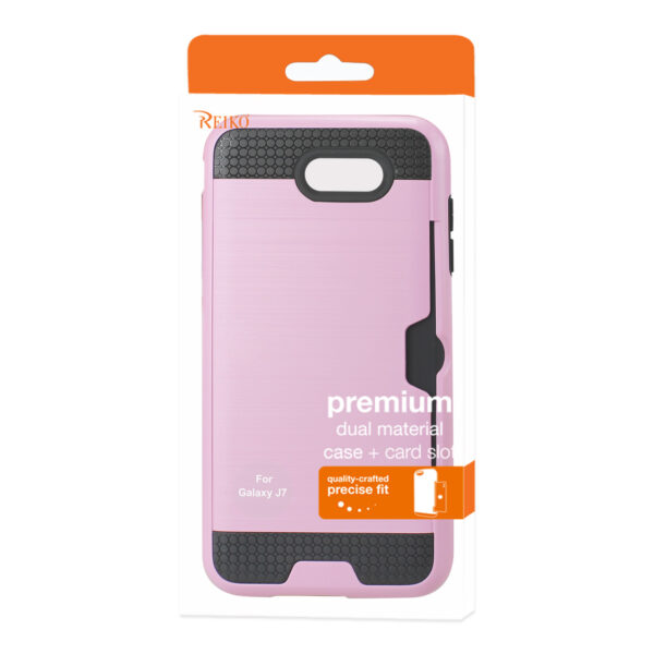 REIKO SAMSUNG GALAXY J7 V (2017) SLIM ARMOR HYBRID CASE WITH CARD HOLDER IN PINK - Image 4