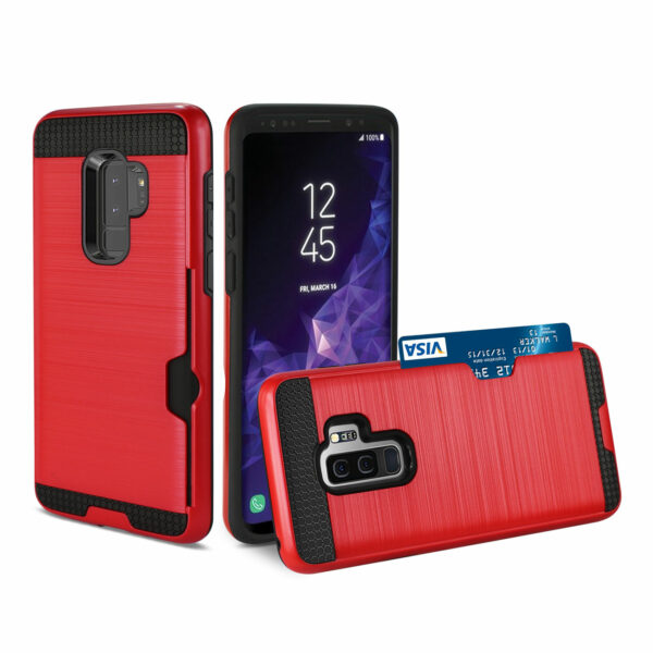 Reiko Samsung Galaxy S9 Plus Slim Armor Hybrid Case With Card Holder In Red - Image 2
