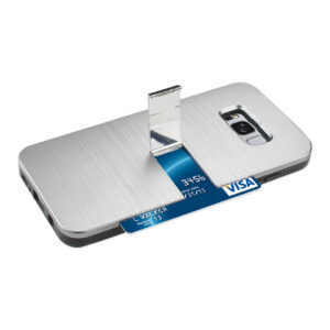 REIKO SAMSUNG S8 EDGE/ S8 PLUS SLIM ARMOR HYBRID CASE WITH CARD HOLDER AND KICKSTAND IN SILVER - Image 2