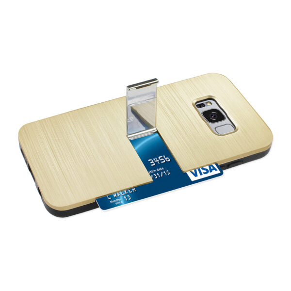 REIKO SAMSUNG GALAXY S8/ SM SLIM ARMOR HYBRID CASE WITH CARD HOLDER AND KICKSTAND IN GOLD - Image 2