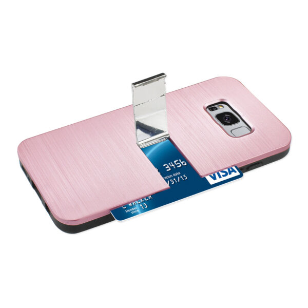 REIKO SAMSUNG GALAXY S8/ SM SLIM ARMOR HYBRID CASE WITH CARD HOLDER AND KICKSTAND IN ROSE GOLD - Image 2