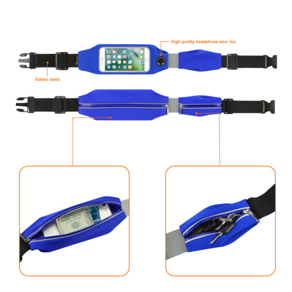 REIKO RUNNING SPORT BELT FOR IPHONE 7/ 6/ 6S OR 5 INCHES DEVICE WITH TWO POCKETS IN BLUE (5x5 INCHES) - Image 2