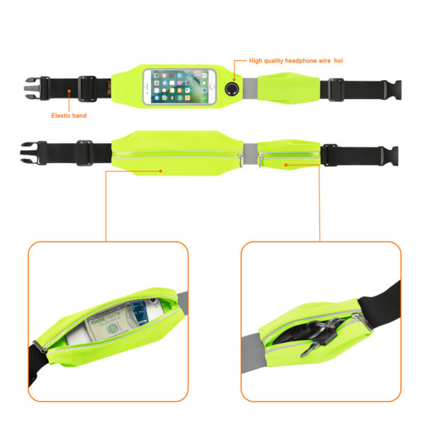 REIKO RUNNING SPORT BELT FOR IPHONE 7/ 6/ 6S OR 5 INCHES DEVICE WITH TWO POCKETS IN GREEN (5x5 INCHES) - Image 2