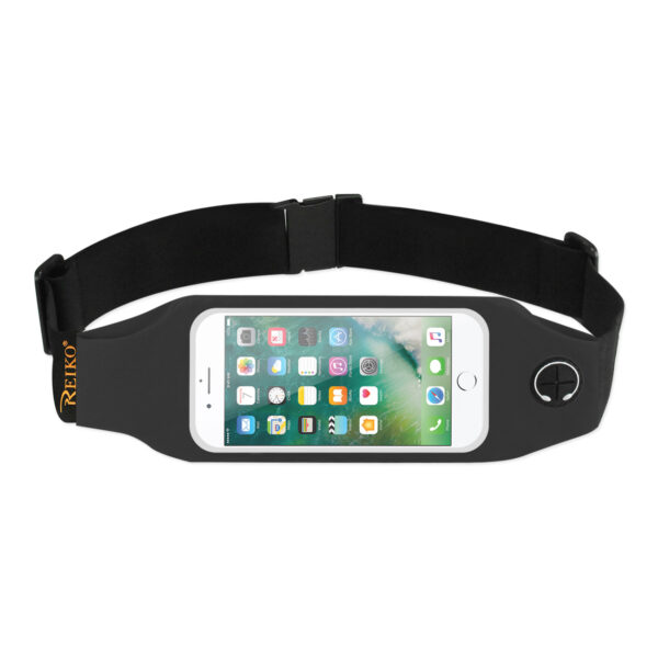 REIKO RUNNING SPORT BELT FOR IPHONE 7/ 6/ 6S OR 5 INCHES DEVICE WITH TWO POCKETS AND LED IN BLACK (5x5 INCHES)