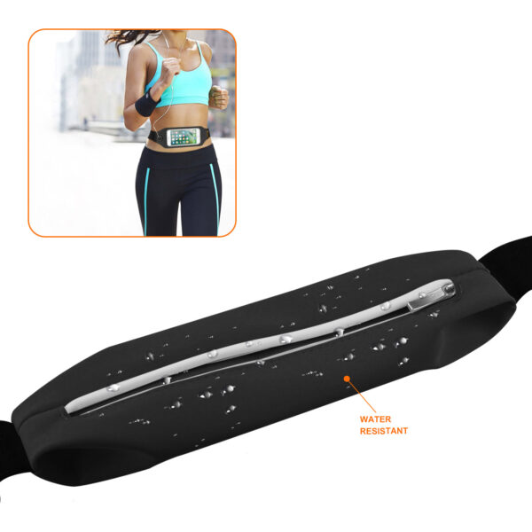 REIKO RUNNING SPORT BELT FOR IPHONE 7/ 6/ 6S OR 5 INCHES DEVICE WITH TWO POCKETS AND LED IN BLACK (5x5 INCHES) - Image 3