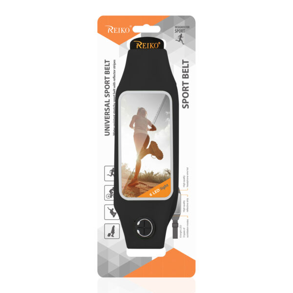 REIKO RUNNING SPORT BELT FOR IPHONE 7/ 6/ 6S OR 5 INCHES DEVICE WITH TWO POCKETS AND LED IN BLACK (5x5 INCHES) - Image 4