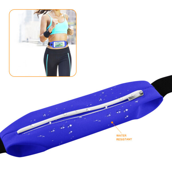 REIKO RUNNING SPORT BELT FOR IPHONE 7/ 6/ 6S OR 5 INCHES DEVICE WITH TWO POCKETS AND LED IN BLUE (5x5 INCHES) - Image 3