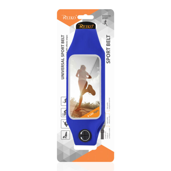 REIKO RUNNING SPORT BELT FOR IPHONE 7/ 6/ 6S OR 5 INCHES DEVICE WITH TWO POCKETS AND LED IN BLUE (5x5 INCHES) - Image 4