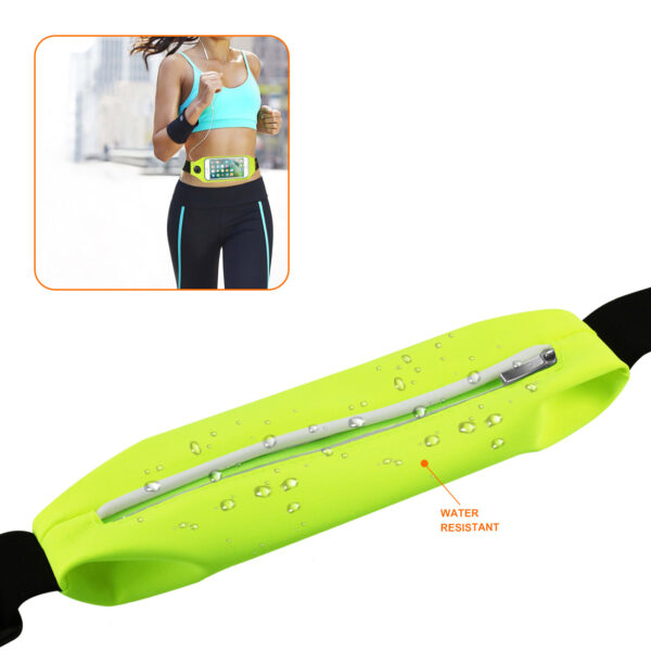 REIKO RUNNING SPORT BELT FOR IPHONE 7/ 6/ 6S OR 5 INCHES DEVICE WITH TWO POCKETS AND LED IN GREEN (5x5 INCHES) - Image 3