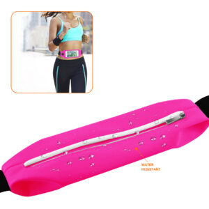 REIKO RUNNING SPORT BELT FOR IPHONE 7/ 6/ 6S OR 5 INCHES DEVICE WITH TWO POCKETS AND LED IN PINK (5x5 INCHES) - Image 3