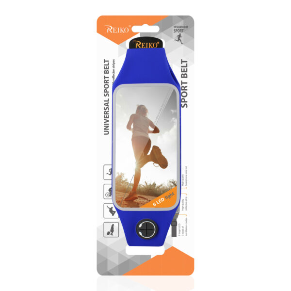 REIKO RUNNING SPORT BELT FOR IPHONE 7 PLUS/ 6S PLUS OR 5.5 INCHES DEVICE WITH TWO POCKETS AND LED IN BLUE (5.5x5.5 INCHES) - Image 4