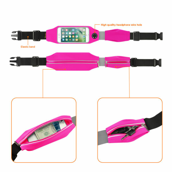 REIKO RUNNING SPORT BELT FOR IPHONE 7 PLUS/ 6S PLUS OR 5.5 INCHES DEVICE WITH TWO POCKETS AND LED IN PINK (5.5x5.5 INCHES) - Image 2