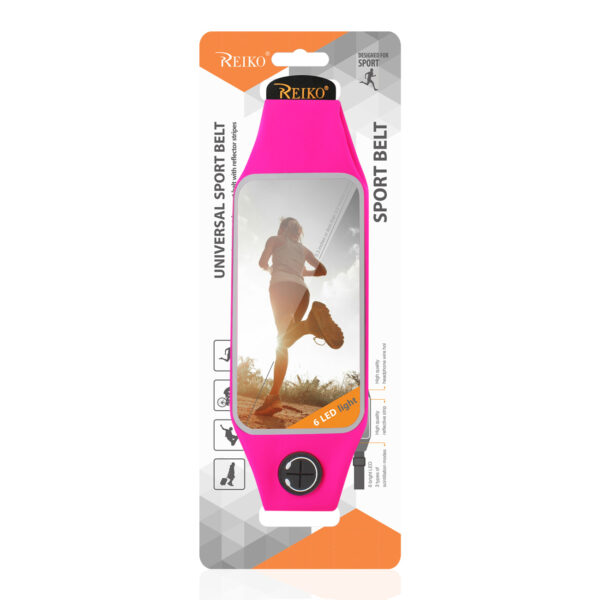 REIKO RUNNING SPORT BELT FOR IPHONE 7 PLUS/ 6S PLUS OR 5.5 INCHES DEVICE WITH TWO POCKETS AND LED IN PINK (5.5x5.5 INCHES) - Image 4