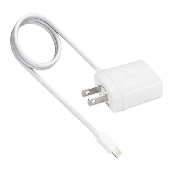 REIKO PORTABLE 8PIN USB TRAVEL ADAPTER CHARGER WITH BUILT IN CABLE IN WHITE FOR iPhone 6/ 6S/ 6 PLUS/ 6S PLUS/ iPhone 7/ iPhone 7 PLUS
