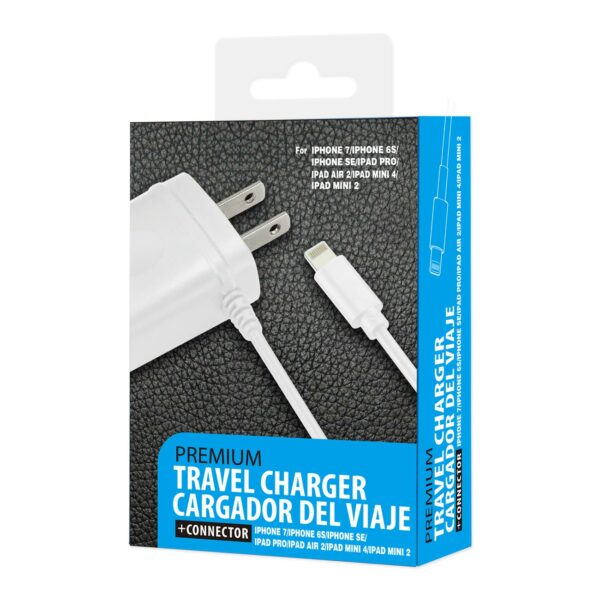 REIKO PORTABLE 8PIN USB TRAVEL ADAPTER CHARGER WITH BUILT IN CABLE IN WHITE FOR iPhone 6/ 6S/ 6 PLUS/ 6S PLUS/ iPhone 7/ iPhone 7 PLUS - Image 4