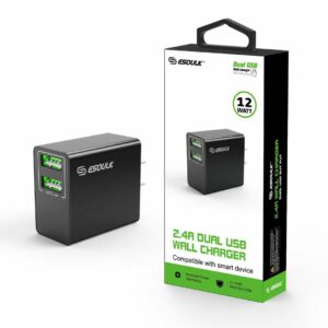 12W 2.4A Dual USB Wall Adapter In Black