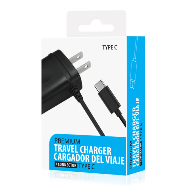 REIKO PORTABLE TYPE C TRAVEL ADAPTER CHARGER WITH BUILT IN CABLE IN BLACK - Image 4