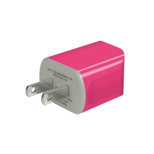 REIKO IPHONE 6 1 AMP PORTABLE TRAVEL ADAPTER CHARGER WITH CABLE IN HOT PINK - Image 2