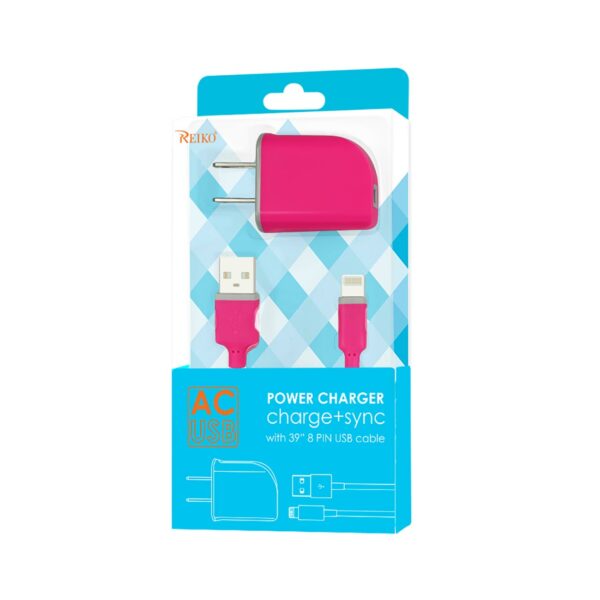 REIKO IPHONE 6 1 AMP PORTABLE TRAVEL ADAPTER CHARGER WITH CABLE IN HOT PINK - Image 4