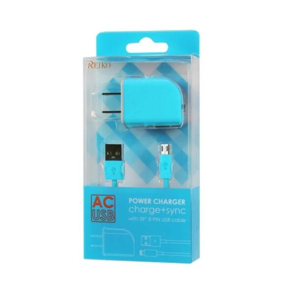 REIKO MICRO USB 1 AMP PORTABLE MICRO TRAVEL ADAPTER CHARGER WITH CABLE IN BLUE - Image 4