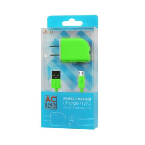 REIKO MICRO USB 1 AMP PORTABLE MICRO TRAVEL ADAPTER CHARGER WITH CABLE IN GREEN - Image 4