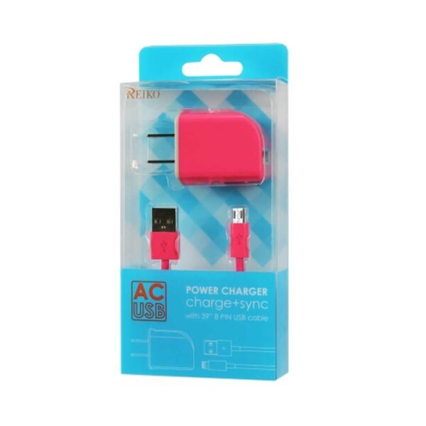 REIKO MICRO USB 1 AMP PORTABLE MICRO TRAVEL ADAPTER CHARGER WITH CABLE IN HOT PINK - Image 4