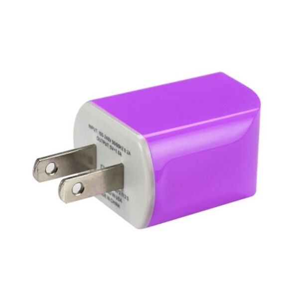 REIKO MICRO USB 1 AMP PORTABLE MICRO TRAVEL ADAPTER CHARGER WITH CABLE IN PURPLE - Image 2