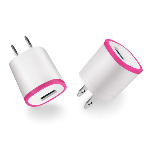 REIKO 1 AMP DUAL COLOR PORTABLE USB TRAVEL ADAPTER CHARGER IN HOT PINK WHITE - Image 3