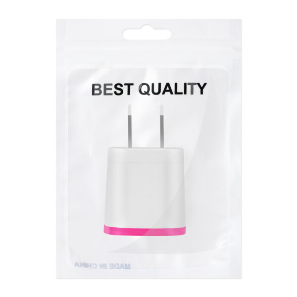 REIKO 1 AMP DUAL COLOR PORTABLE USB TRAVEL ADAPTER CHARGER IN HOT PINK WHITE - Image 4