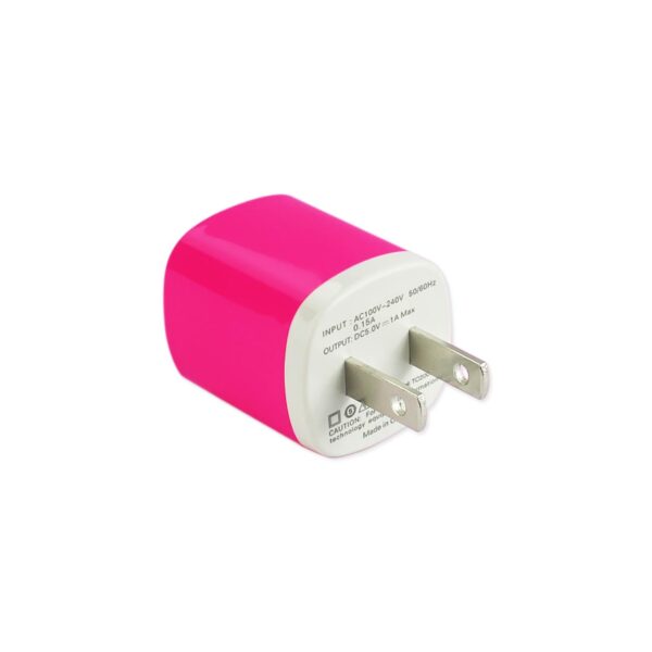 REIKO 1 AMP WALL USB TRAVEL ADAPTER CHARGER IN HOT PINK - Image 2