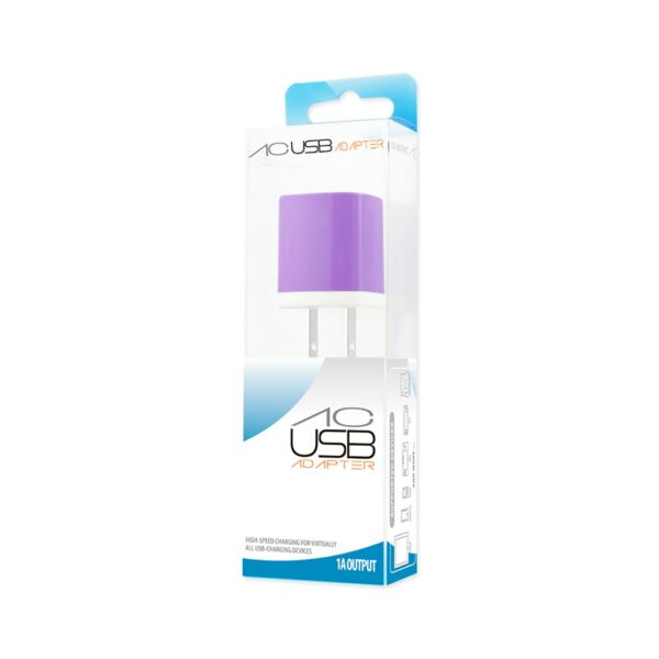 REIKO 1 AMP WALL USB TRAVEL ADAPTER CHARGER IN PURPLE - Image 4